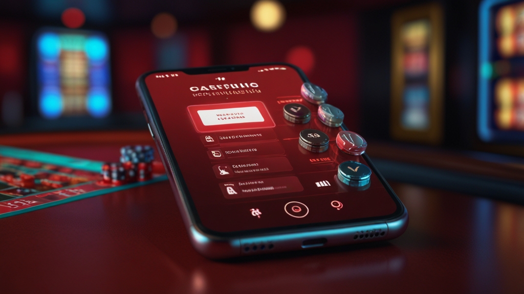 Phone with safety checks and permission icons in a dark casino setting