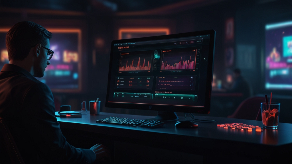 Desktop and mobile screens showing a casino login form in a dark neon setting
